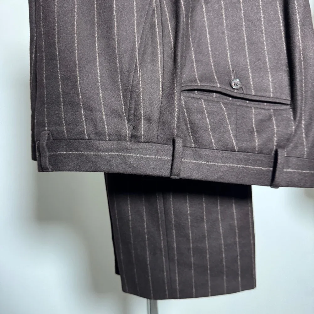 Polo‎ Ralph Lauren 3-Piece Suit Men 40R 34W Brown Stripe Wool Cashmere Italy